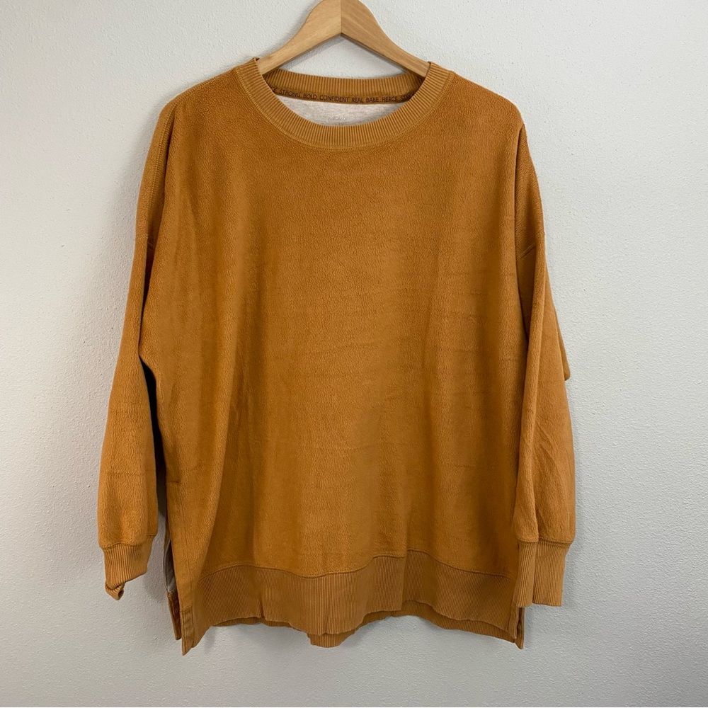 Aerie Orange Oversized Coziest Desert Fuzzy Tunic Crewneck Pullover Womans Large